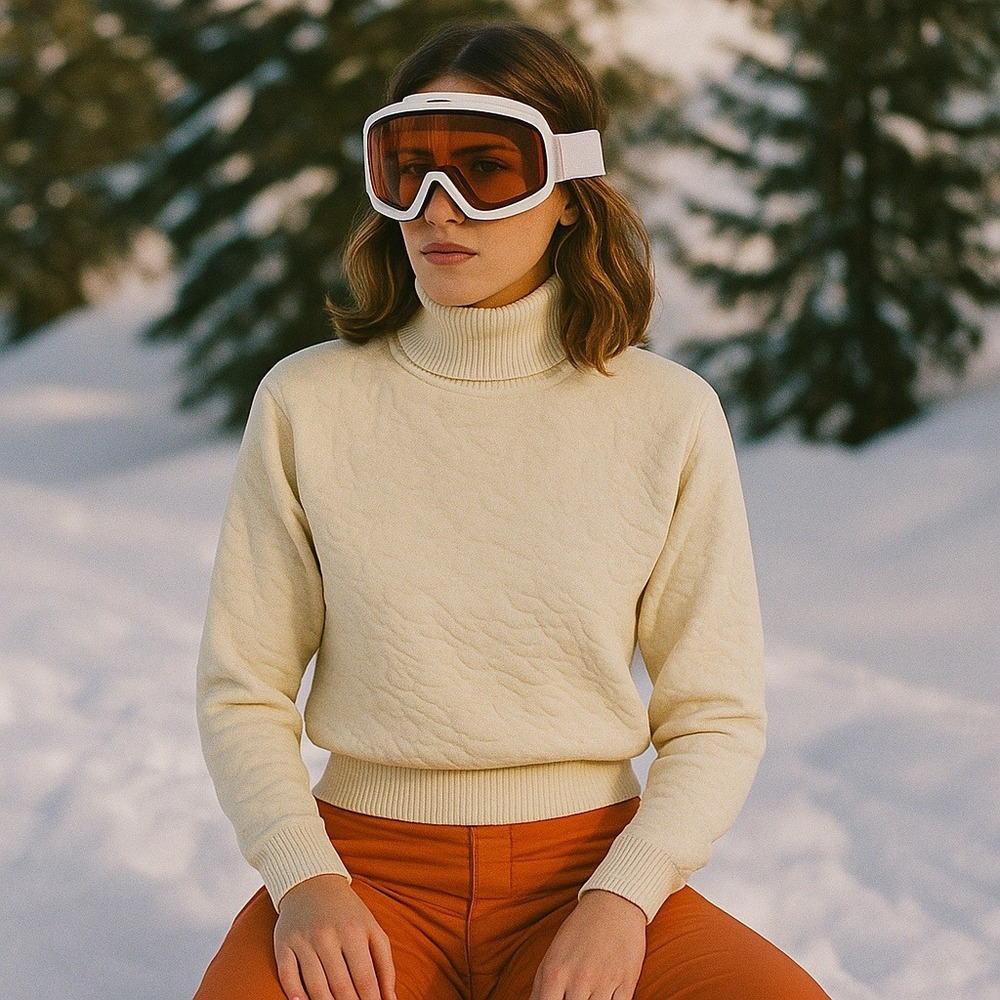 Vintage 80s Tyrolia by Head Cream Textured Turtleneck Ski Sweater Hong Kong M‎